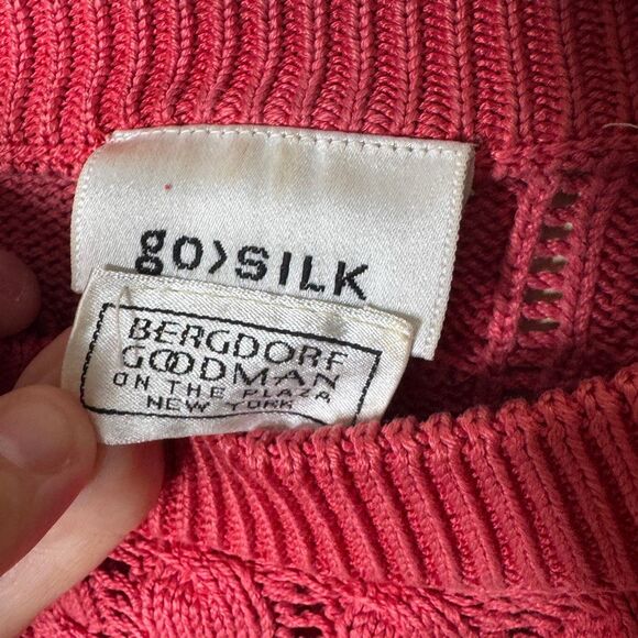 Go Silk Sweater Women's Medium Pink Crewneck Cable Knit Silk Pullover - Picture 2 of 6